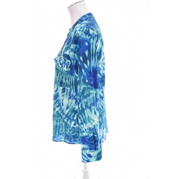 Calvin Klein Sz XS Blue Batik Ikat Military Button Up Shirt Tunic Top Womens - Picture 4 of 8